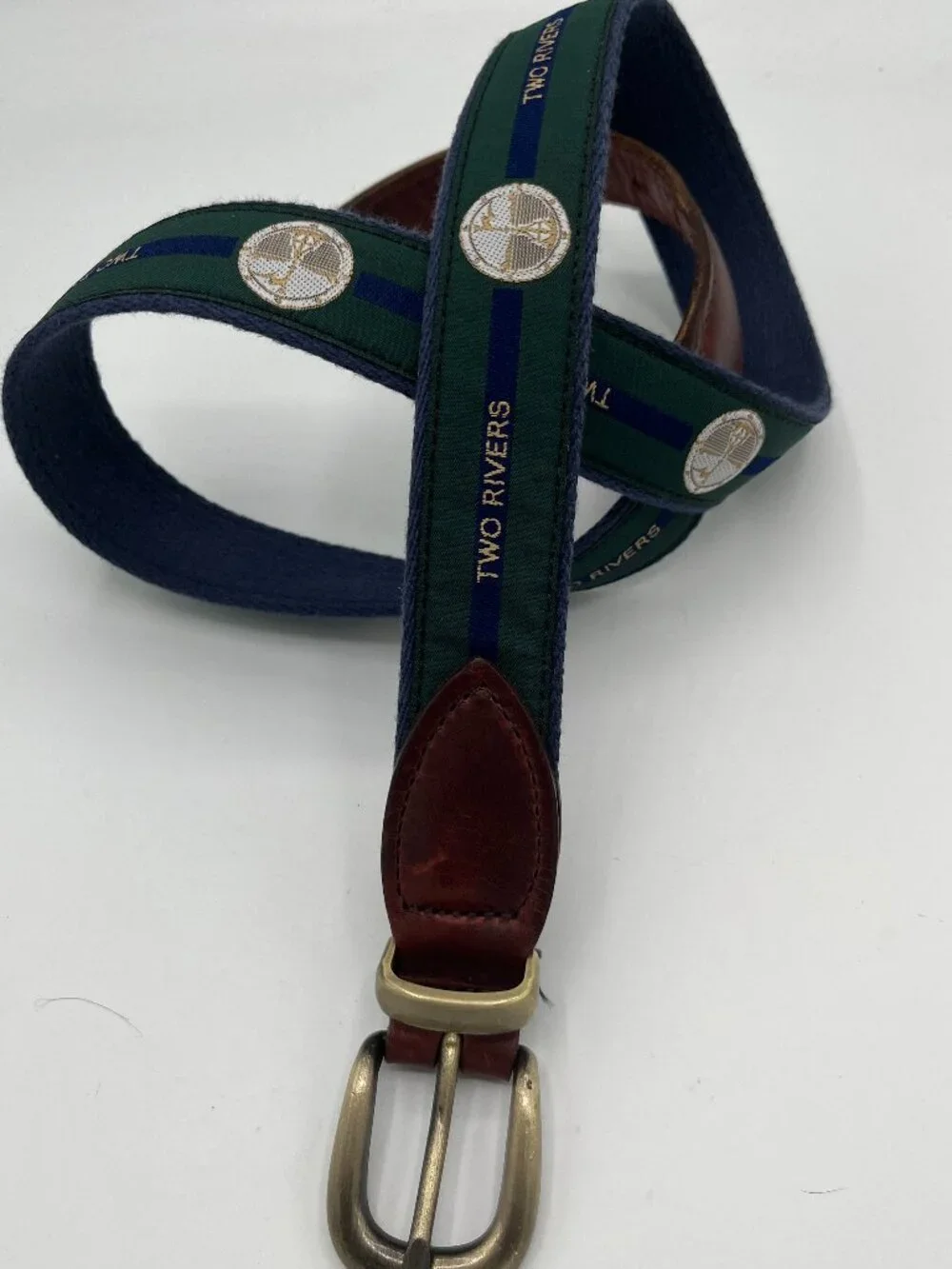 YRI TWO RIVERS CLOTH/LEATHER BELT UNISEX 36/90--USA MADE